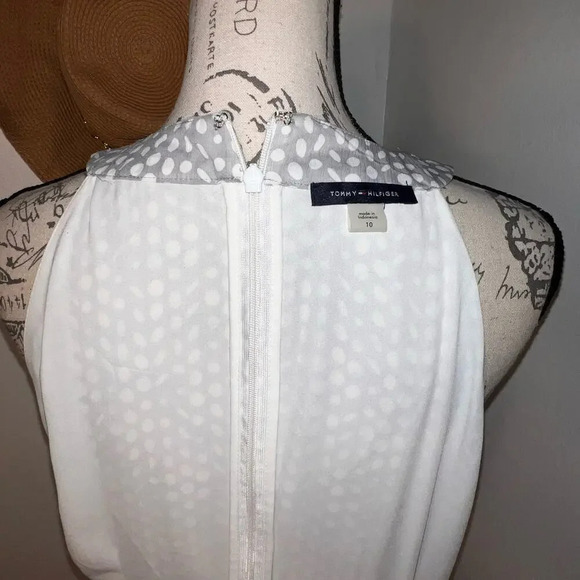 Tommy Hilfiger,10, grey white polkadot high neck sheer chiffon lined maxi dress - Picture 8 of 10